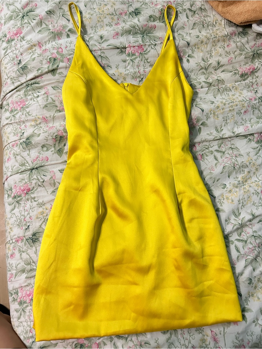 Yellow satin mini dress